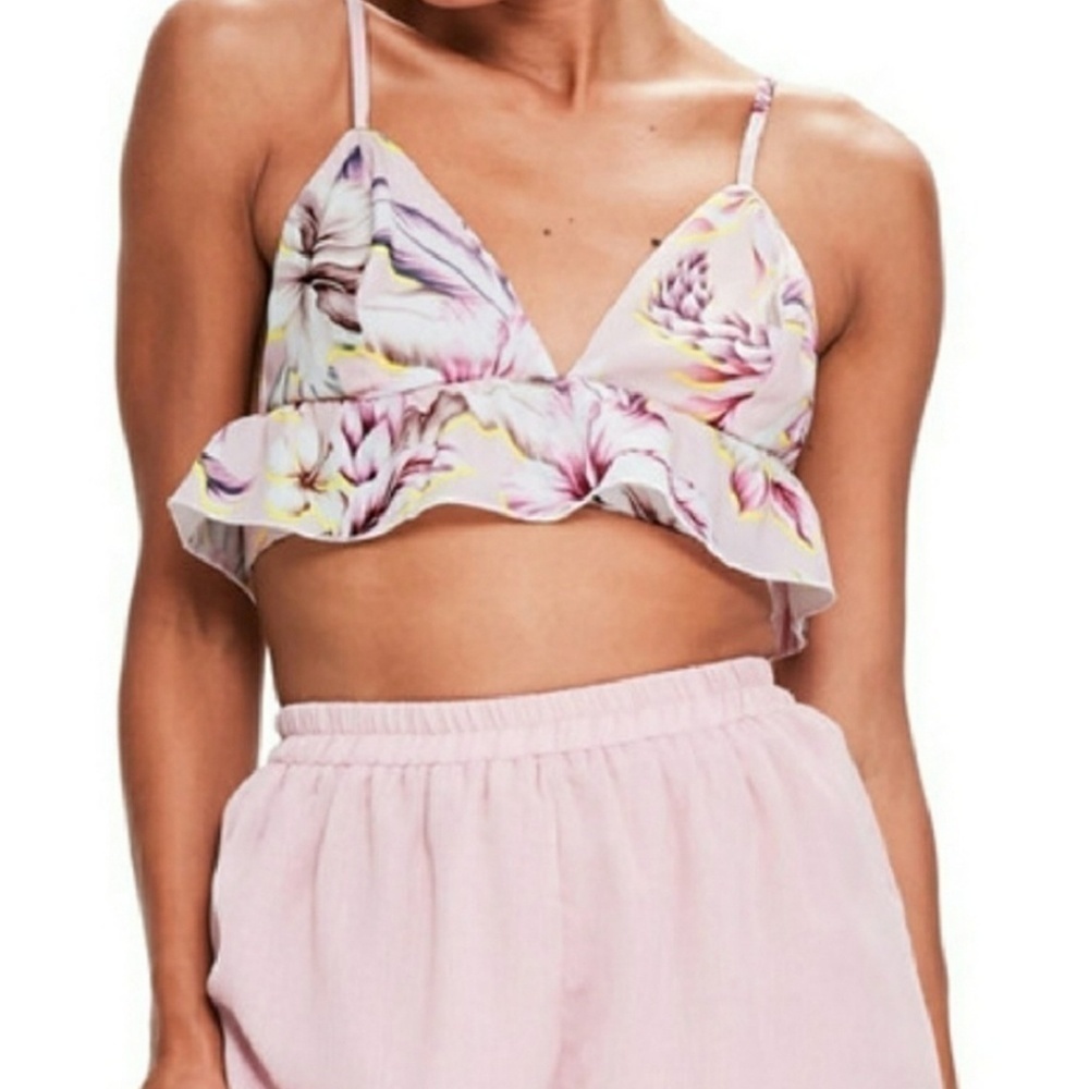 Missguided Pink Floral Ruffle Bralette Crop Top Size 6 NWT